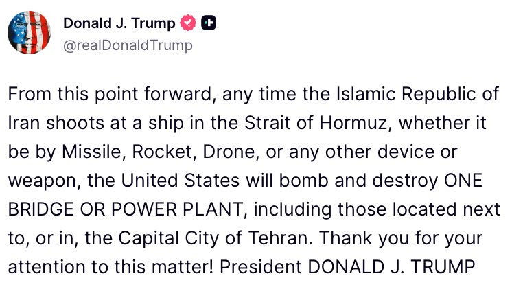 SenDuckworth's tweet photo. Trump claimed he "totally destroyed" Iran's military months ago. Now he is threatening war crimes that will put more of our servicemembers at risk.

When will Republicans say enough? This is weak and desperate leadership. https://t.co/AljPFeDHou