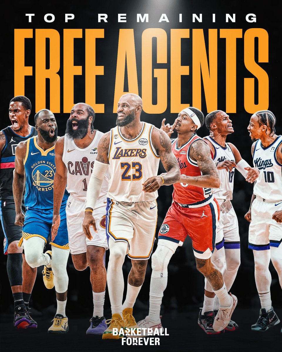 bballforever_'s tweet photo. The top remaining free agents STILL AVAILABLE ⏳

🔸Jalen Duren
🔸Draymond Green
🔸James Harden
🔸LeBron James
🔸Bradley Beal
🔸Russell Westbrook
🔸DeMar DeRozan https://t.co/WjRet1piuI