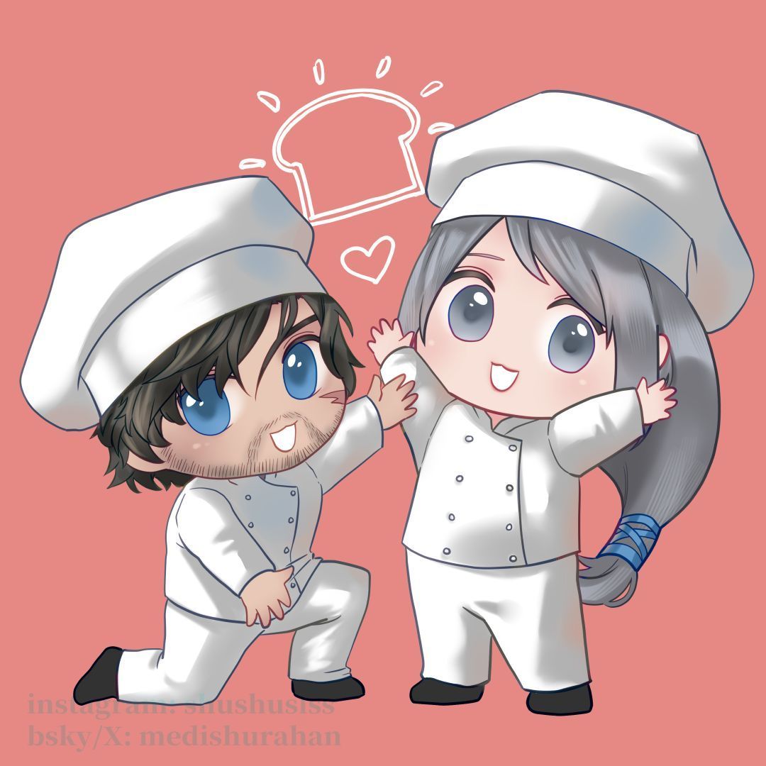 Medishurahan's tweet photo. #WarfieldWeek #WarfieldWeek2026
Day 4 Prompt: Baking
Baby Clive and Jill opened a boulangerie 🥹
(they're using FF14 emotes to show how happy they are 🥺)
#ff16 #cliji https://t.co/cFMRL6kETO