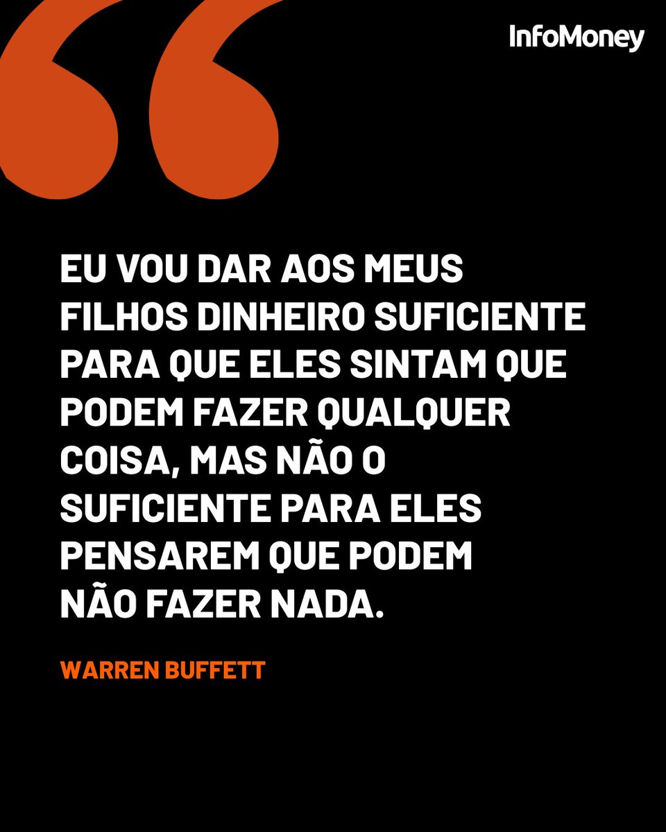 infomoney's tweet photo. Buffett é frequentemente retratado menos como alguém obcecado por riqueza e mais como um defensor de disciplina, responsabilidade e construção de longo prazo. 

Quando fala sobre herança, a ideia central não é privar, mas evitar que o dinheiro substitua propósito, esforço e autonomia.

#InfoMoney #WarrenBuffett
