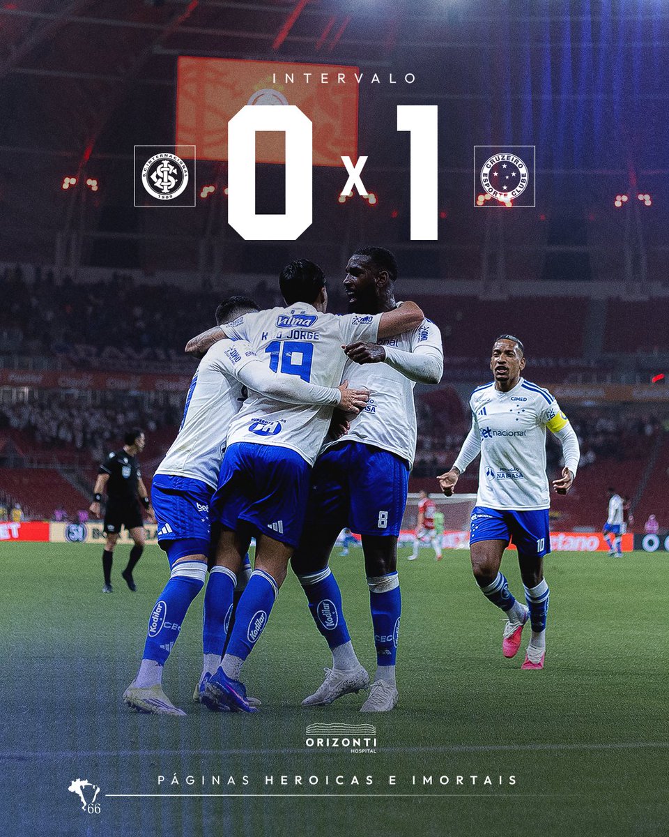 Cruzeiro's tweet photo. 🕑 Intervalo de jogo no Beira-Rio com vitória parcial do Cruzeiro!

⚽ Kaio Jorge marcou para o Cabuloso!

🔷 #INTxCRU | 0-1 | #PáginasHeroicas https://t.co/mQ9U3k3F2G