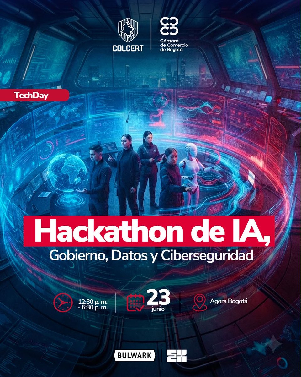 colCERT's tweet photo. Desde el #ColCERT te invitamos al Hackathon de IA,Gobierno,Datos y Ciberseguridad,en el marco del #TechDay ✅ Vive una experiencia gratuita junto a expertos y desarrolla soluciones para fortalecer la capacidades del país. 🚨¡Es mañana!
👉 Inscríbete en: https://t.co/sj9Tx1ykDV https://t.co/52rvCSpJve