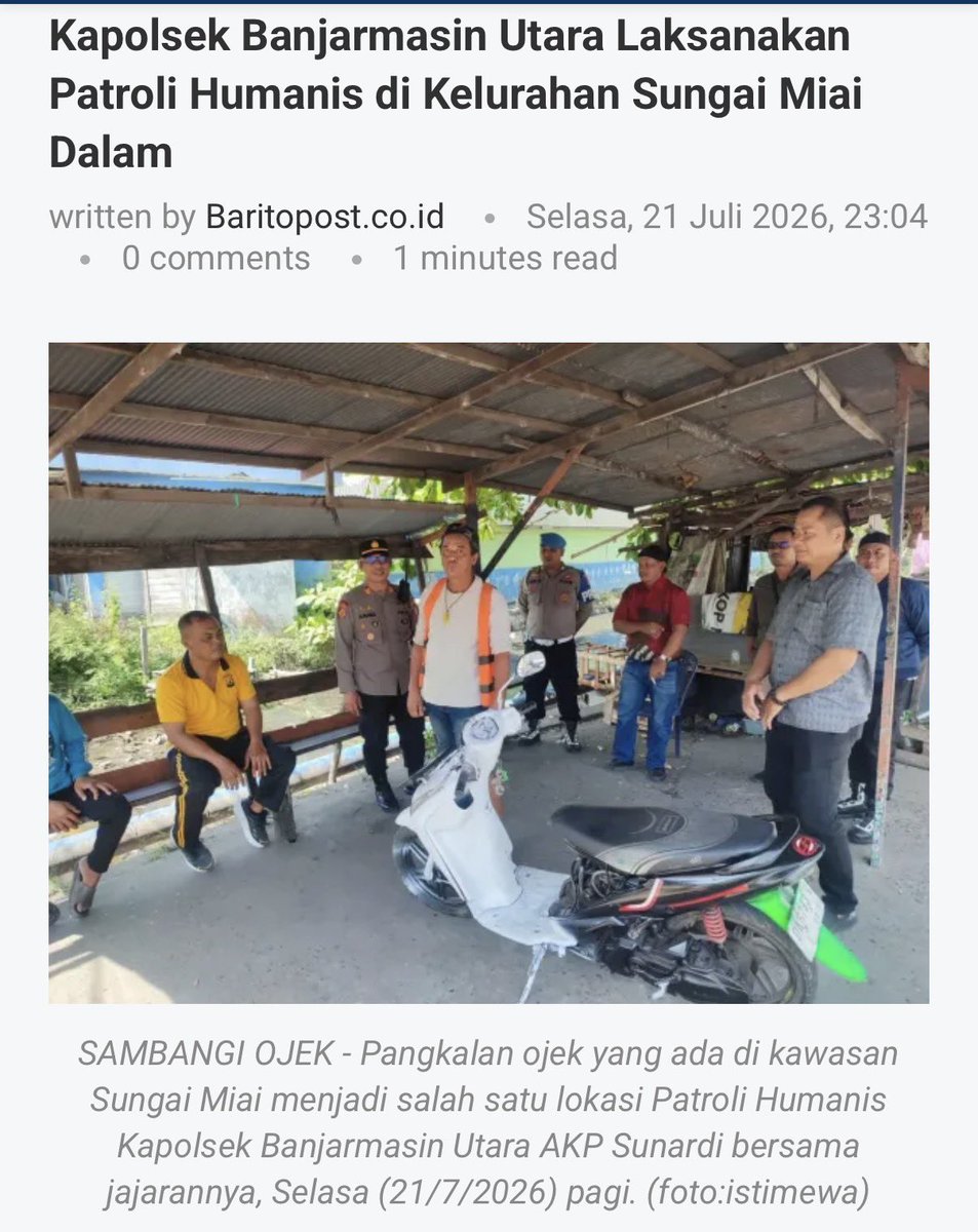 Randaamandaa's tweet photo. Polsek Banjarmasin Utara serap aspirasi dan perkuat kedekatan dengan warga lewat Patroli Humanis.

#PolriPresisi
#PoldaKalsel
#PolsekBanjarmasinUtara
#PatroliHumanis https://t.co/XXsbJ6fXro
