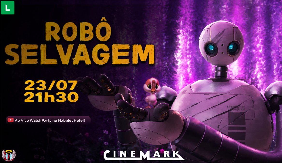 HabCinemark's tweet photo. 🎬 O Cinemark está de volta!✨

E nada melhor do que comemorar essa volta com uma sessão especial de Robô Selvagem, um filme repleto de aventura, emoção e momentos inesquecíveis.

📅 23/07
🕘 21h30
📌Habblet Hotel

Esperamos você para viver essa experiência na telona! 🍿🤖 https://t.co/t2x4KBHpHN