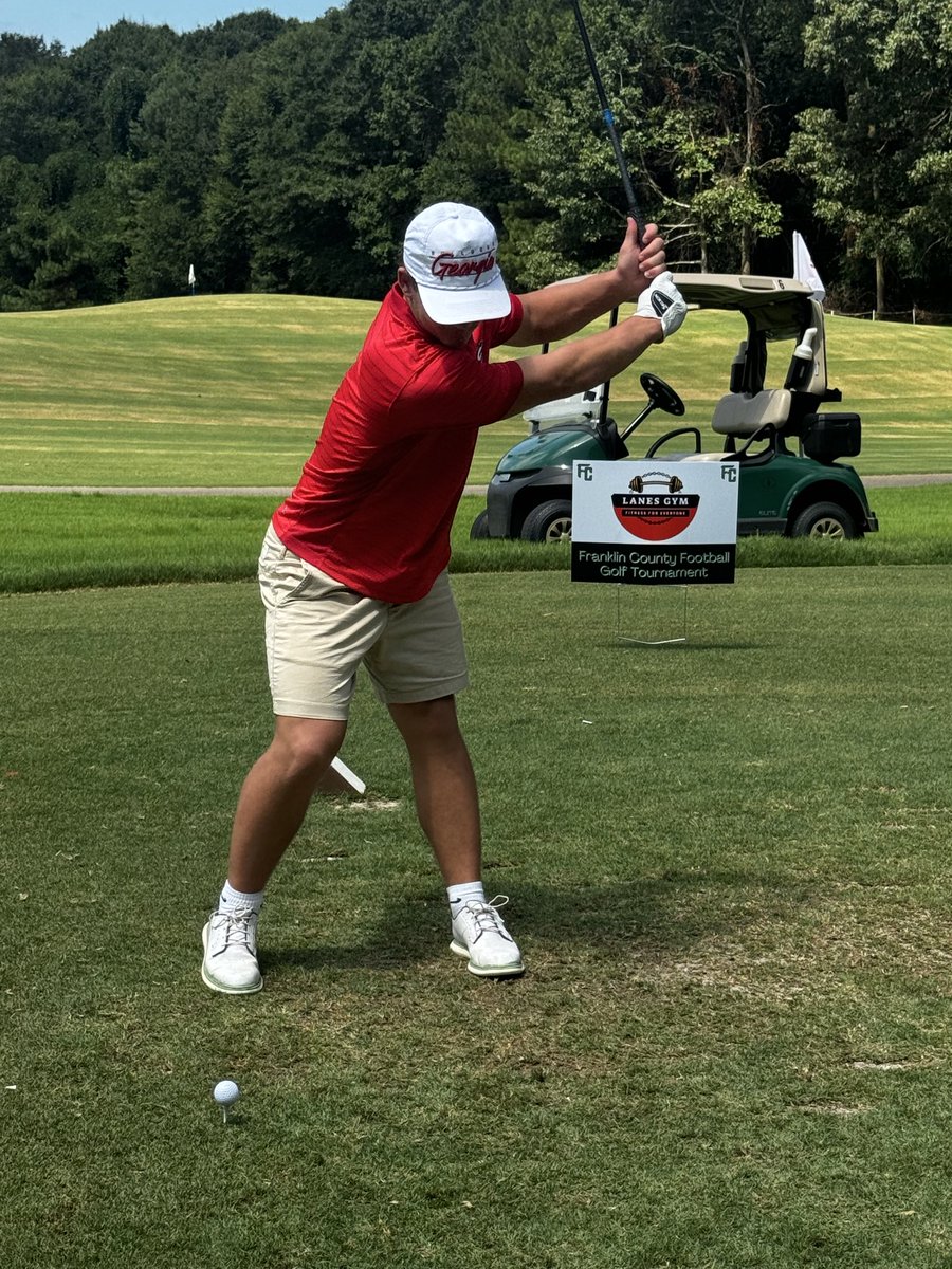FCHSLions's tweet photo. Some action shots from the golf tournament on Saturday! 100 people, 25 teams, 1 goal, to support the Franklin County Football team! Wonderful day of fun, fellowship, food, and golf! Thank you to our amazing community for all of your support! #GoLions #RTR @cgh419 @calebhardy12 https://t.co/uqehTxA119