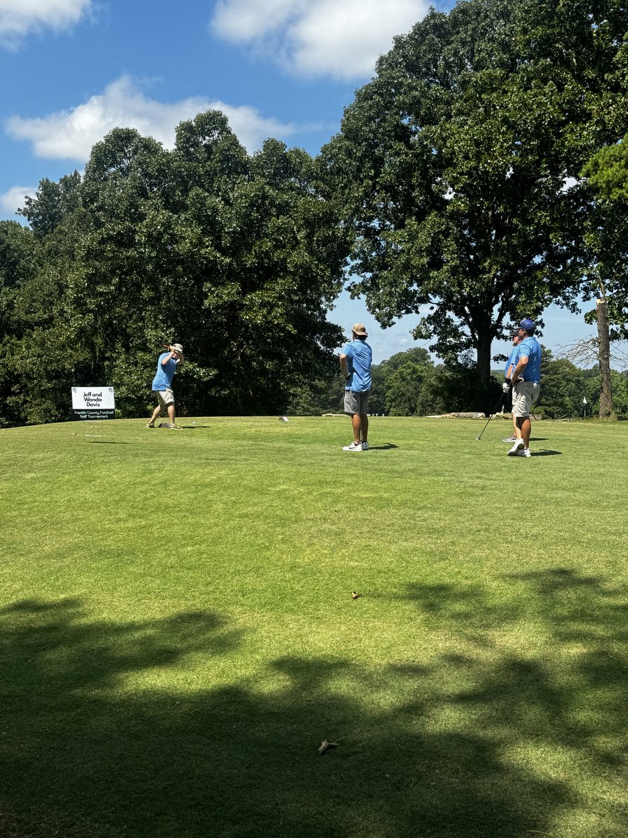 FCHSLions's tweet photo. Some action shots from the golf tournament on Saturday! 100 people, 25 teams, 1 goal, to support the Franklin County Football team! Wonderful day of fun, fellowship, food, and golf! Thank you to our amazing community for all of your support! #GoLions #RTR @cgh419 @calebhardy12 https://t.co/uqehTxA119