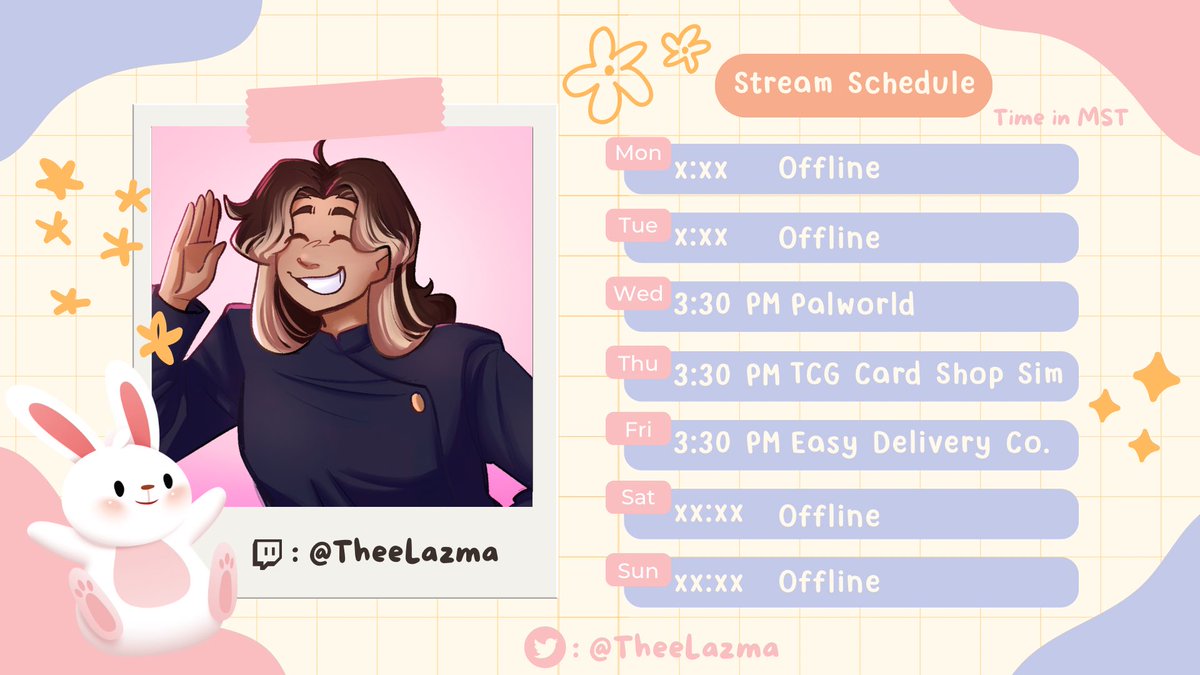 theelazma's tweet photo. I’m back to streaming, and there is a schedule for the rest of the week!!

I streamed Palworld tonight and it was a blast. It will be in the rotation! ✨💫 https://t.co/dIL8fEqc3y