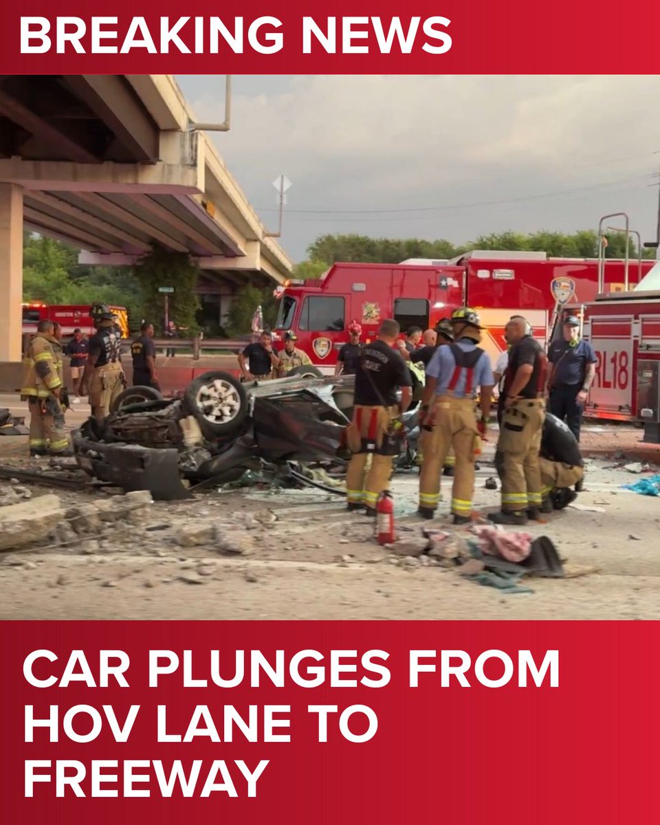 KHOU's tweet photo. 🚨 TRAFFIC ALERT: The Southwest Freeway is completely shut down after a vehicle fell from the HOV lane onto the freeway below, according to Harris County Precinct 5. Drivers should expect major delays and use an alternate route. This is a developing story.

https://t.co/HaWw3DJ7Nq