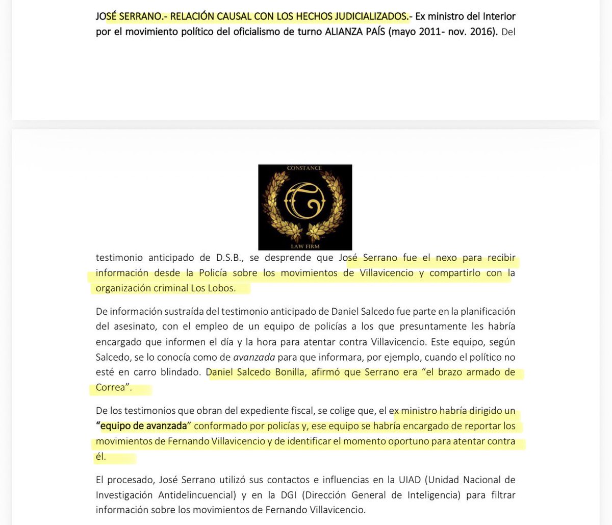 TamiaVillavice1's tweet photo. Qué rarito querer justificar: recibir favores, asesorar y entregar nuestra información personal a la esposa de uno de los presuntos asesinos. 

Rarito también haber presentado una acusación particular donde asegura que Serrano es uno de los autores, y al mismo tiempo justificar que mantiene una relación con la esposa de quien ella misma señala como autor del crimen. 

Junto a su esposo, Andrés Proaño (Andy!), el expolicía empleado de los spas hicieron inteligencia con los datos que luego terminaron en manos de #XavierJordán. Nos entregaron, en bandeja de plata, a los investigados por el asesinato de nuestro padre. Al menos tuvo la decencia de aceptar que los chats sí son reales. 👇 
Aquí su acusación contra #JoséSerrano mientras en EEUU presentó una carta favorable.