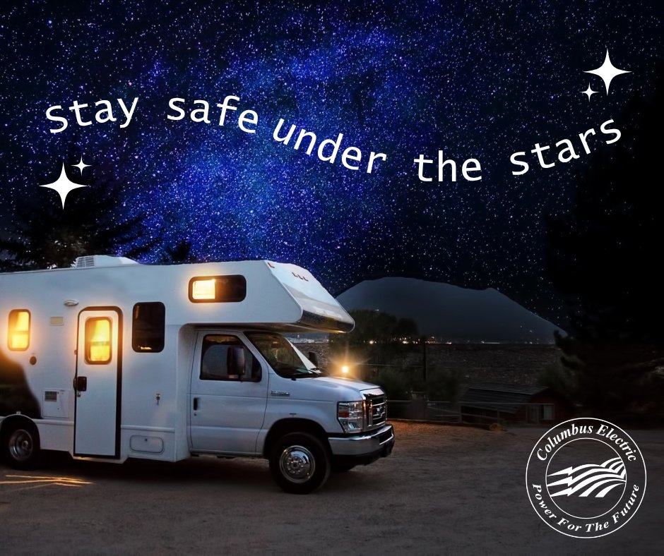 ColumbusCoop's tweet photo. Hitting the road for a summer RV adventure? Avoid parking under high-voltage power lines. Doing so could cause your RV to collect an induced voltage and result in a painful shock. Stay safe and happy trails! 🚐 https://t.co/rxZwXMDa16
