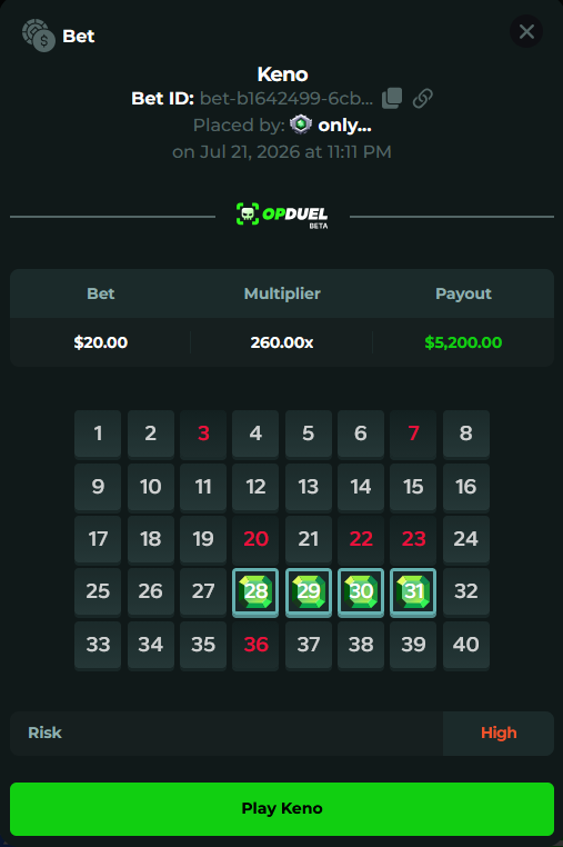 op_duel's tweet photo. 260x $5200 WIN ON KENO

What a beautiful win 🔥

Well deserved! Congratulations!

https://t.co/iCRhg4SlGm