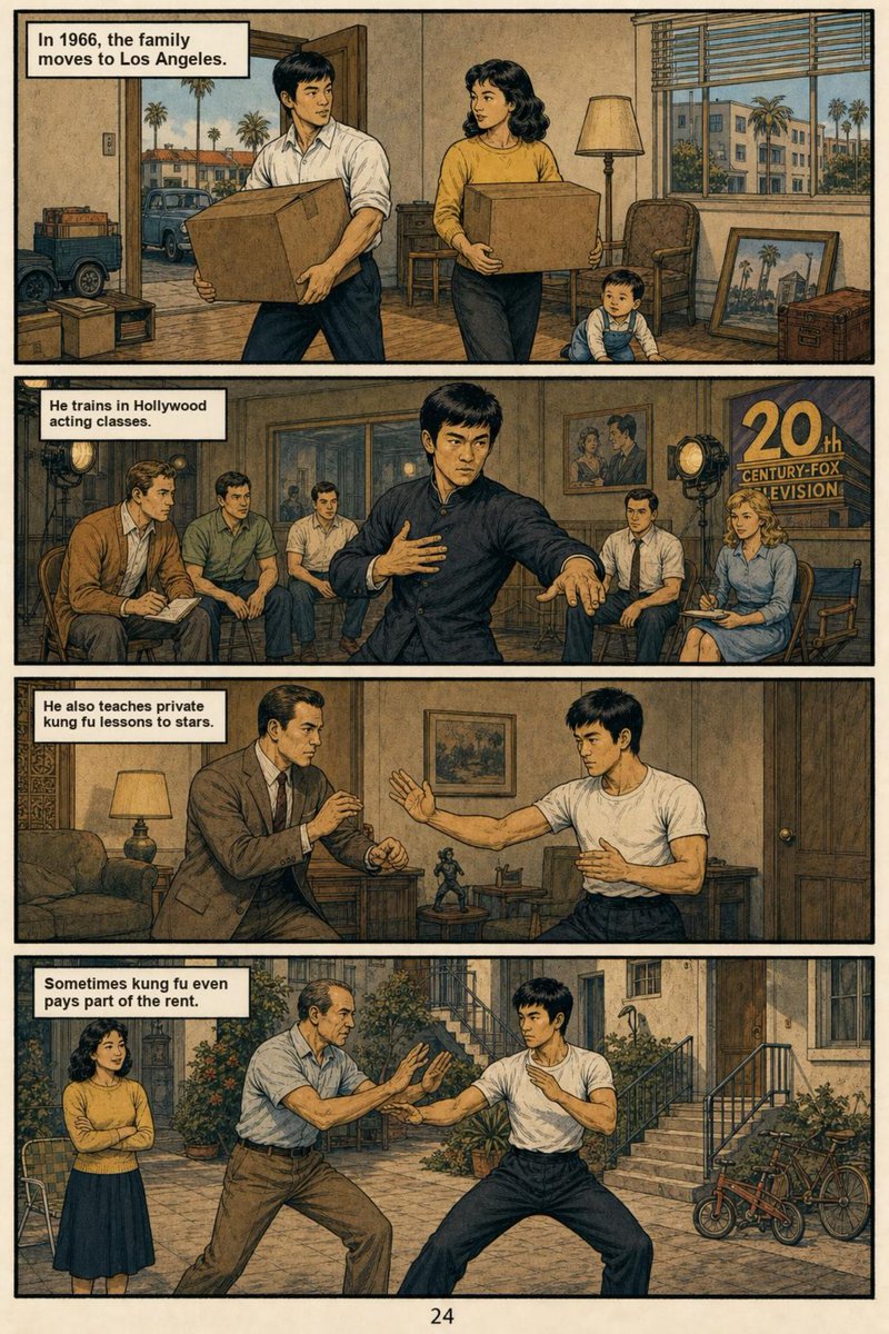 Kingsonglee's tweet photo. Bruce Lee moved to Los Angeles in 1966 in search of opportunity. Soon, The Green Hornet introduced his kung fu to American audiences. he named his evolving martial arts philosophy: Jeet Kune Do.The legend was just beginning.  #BruceLee #JeetKuneDo #MartialArts https://t.co/7bzDVrCxZZ