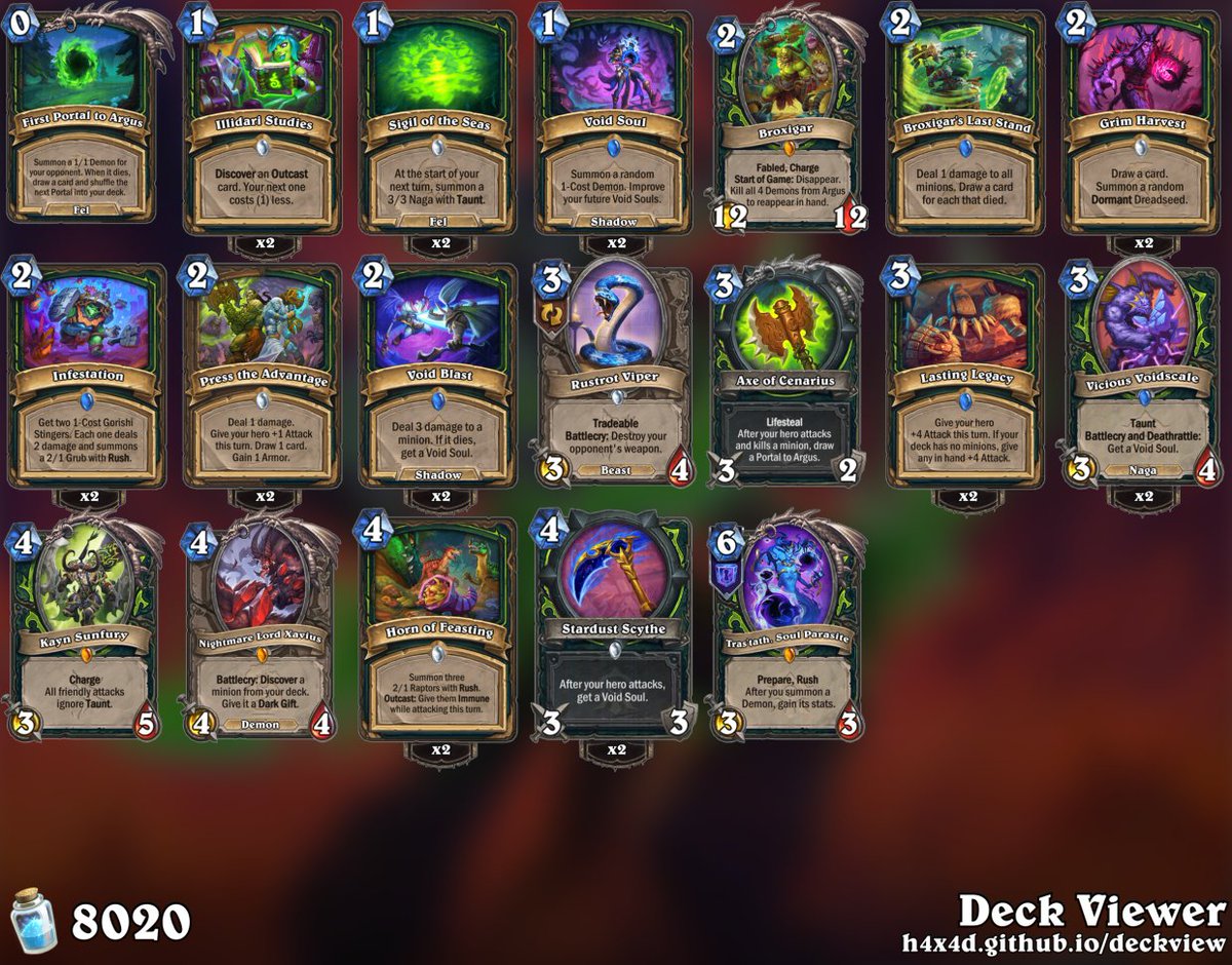 glormagic's tweet photo. [firestone internal data]

#200~#2 Void Soul DH

52W32L

AAECAea5AwiongbNngbDgweKqgeSqgeTqgeSvweO2gcL4fgF3v8GtpcH550HwLEH6LEHlb8HxN0Hxt0Hx90HteEHAAA=

#StandardHS https://t.co/75oHwbIuhE