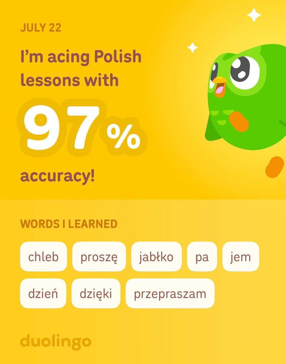SYLLAQUENT's tweet photo. #Doulingo #Polish #Polsku #Accuracy #Experience #Combo #Accuracy 🇵🇱🦉👨🍳 https://t.co/hXnj50IcDY