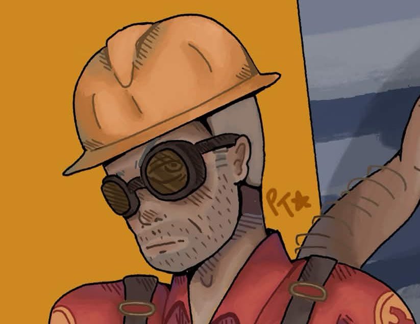 phantomtears11's tweet photo. He’s Engie-here! 
#tf2 #tf2fanart #engineertf2 https://t.co/wR95MlwEH5