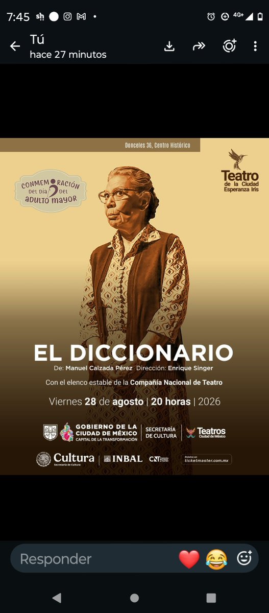 TeatrosCDMX's tweet photo. ¿Qué pasa cuando una mujer desafía al sistema con un diccionario? 
🖋️ Conoce la historia de María Moliner. 
La Compañía Nacional de Teatro presenta "El Diccionario"
📍 Teatro de la Ciudad Esperanza Iris 
📆 28 de agosto 
⏰ 20 h
🎫 Ticketmaster y taquilla https://t.co/sKiGunhngu https://t.co/QykoGlsXDA
