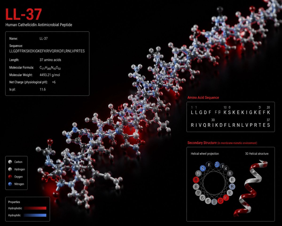 TalkingCry97534's tweet photo. LL-37 Spotlight: Antimicrobial Defense. Optimizing innate immune response and tissue recovery. Professional grade.

https://t.co/J34wIPpyAu

#LL37 #Peptides #Biohacking #Immunity https://t.co/huYEgjl7ss