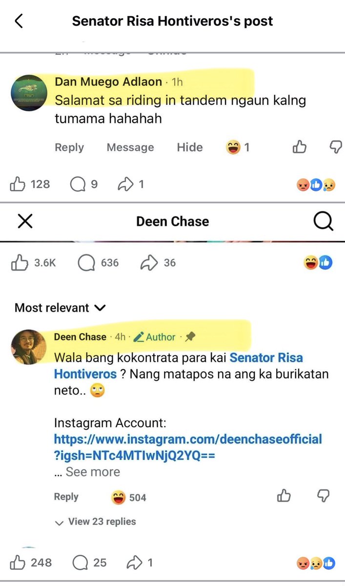 nabunturanguy's tweet photo. Nag-post si SenRi about Facebook accounts ng mga DDS na nagbabanta.  Heto sila: 
(1) DAN MUEGO ADLAON (2) DEEN CHASE (3) JOSEPH EMBUDO (4)RICHARD GALLARDO SULAPAS (5) JOHN DG GONZALES (6) SIMON PABUALAN (7) MARIBEL ALTEZA CLEMENTE (8) IKEGAI KAI ZEN (9) FRINCESS ANNING (9) YUKAN CRISTOBAL (10) OCHEO CHEO (11) ANGELO ALBA (12) WELAH PLAYDA
Kung sino man po ang mga kamag-anak at kaibigan ng mga ito, pagsabihan. Ine-report na sila ng senate staff ni SenRi sa NBI.  Ang mga DDS talaga, para sa kanila, ang BUHAY NG TAO ay balewala. Kaya naman balewala sa kanila kung magka leche-leche ang buhay nila sa pagsuporta sa pamilya ng mamamatay-tao.