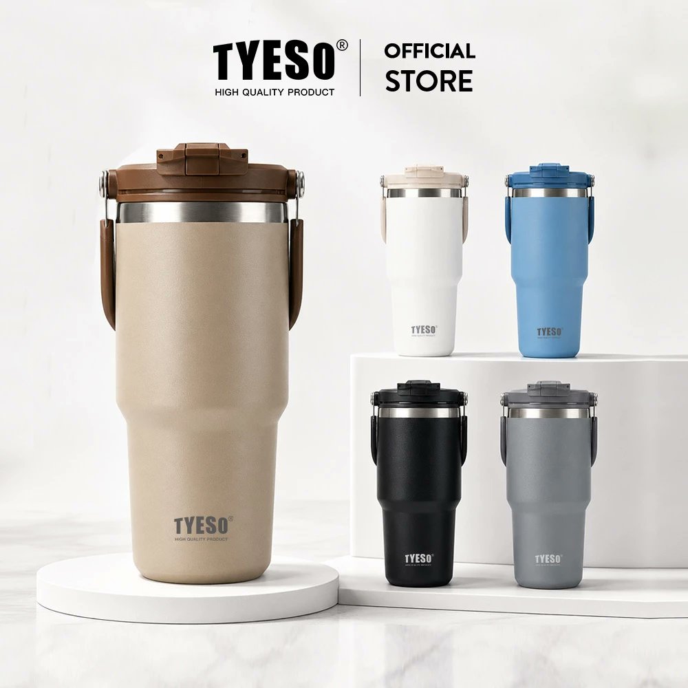 polyradar_fun's tweet photo. TYESO - 600ML/750MTumbler พร้อมที่จับ,ขวดน้ําฉนวนสุญญากาศพร้อมฝาปิด 2-in-1 และฟาง,ถ้วยกาแฟสแตนเลสผนังคู่แก้วเดิน