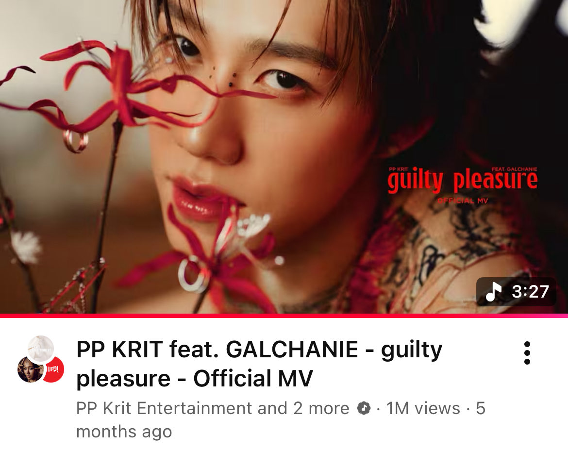StreamForPPKrit's tweet photo. guilty pleasure - PP KRIT feat. GALCHANIE
ยอด 1,000,000 วิว ❤️‍🔥

ขอบคุณทุกคนที่ปั่นวิวให้น้องพีพีนะคะ

PP KRIT feat. GALCHANIE - guilty pleasure - Official MV https://t.co/cr5AssqUhO via @YouTube

#guiltypleasure_MV
#guiltypleasure
#PPKritt https://t.co/iUCoEQ59v3
