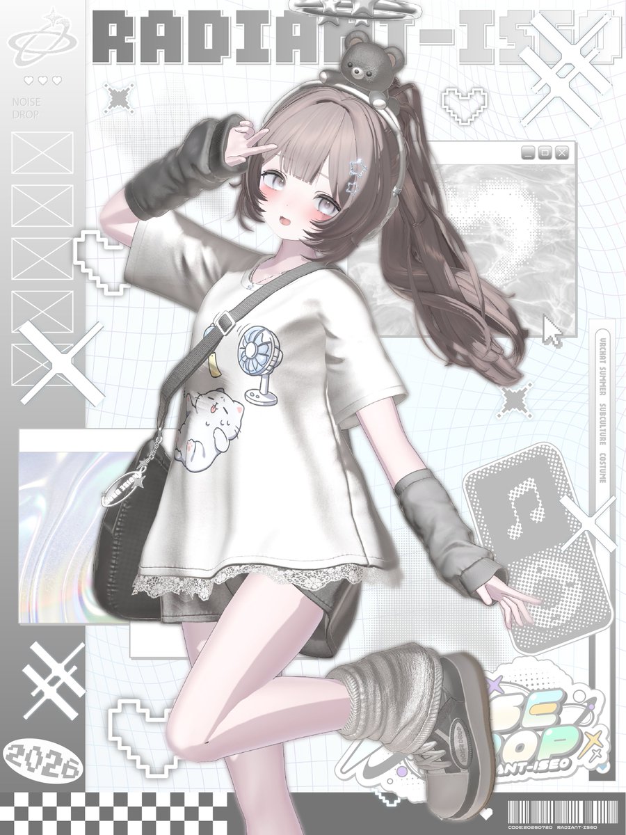 Radiant_Iseo's tweet photo. 📢【新作衣装販売開始】

#Radiant_iseo から新作【💟💫NOISE DROP💫💟】 が販売中です！

🖤 発売記念SALE開催中 🖤
期間：～7/29
→ 今だけお得にGETできるチャンス！

▼BOOTHリンク🔗　Check▼
【💟💫NOISE DROP💫💟】
https://t.co/FcAnT0rbSa

固定ツイートにて🎁プレゼント企画🎁も行っておりますので是非参加してみてくださいね！
#VRChat #VRC