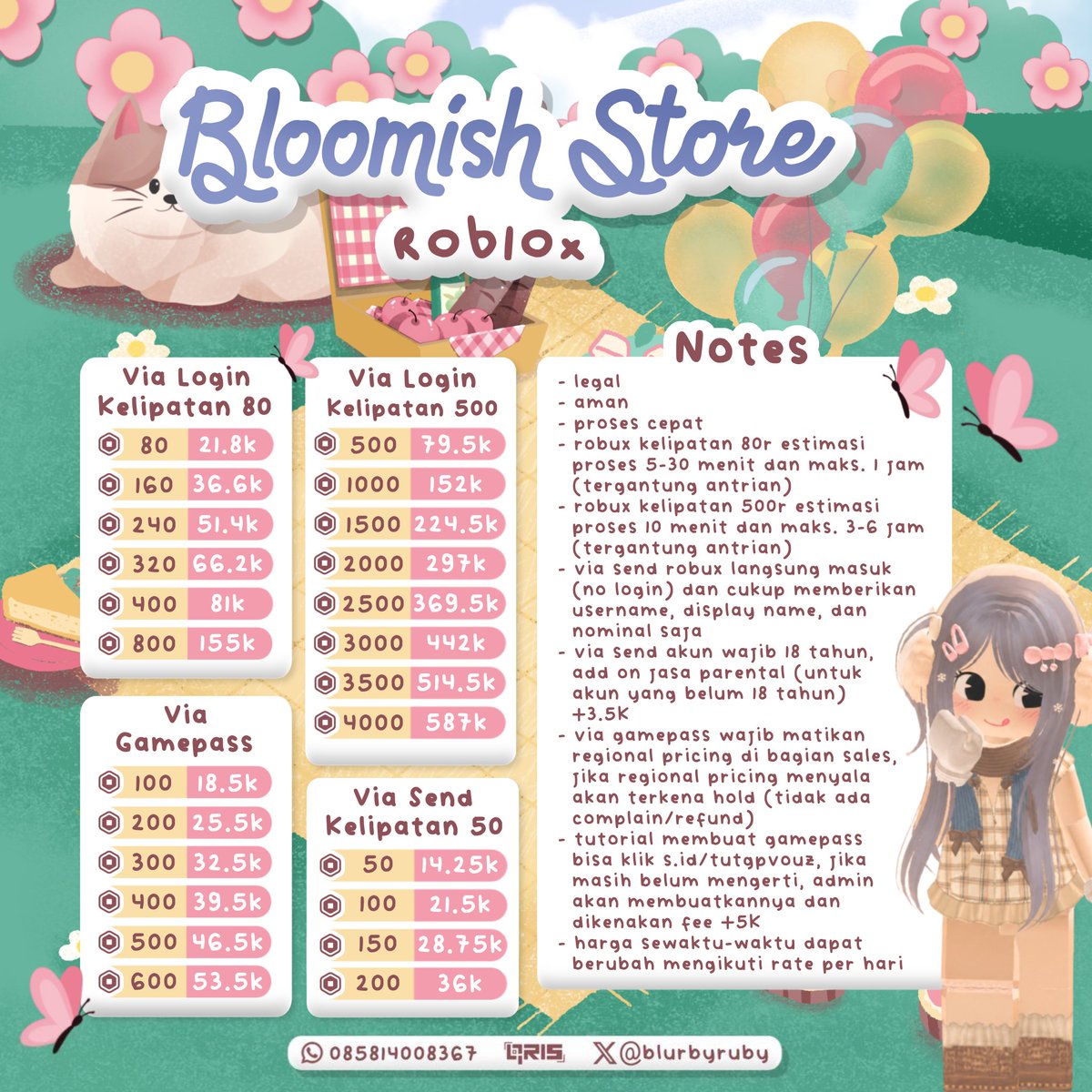 blurbyruby's tweet photo. ⊹ 🍊🚎 𖠗 ⁺  h🅰️loo kak!  ☘️🍎 ada top up roblox dan heartopia .. 🍟 yang 100% trusted nih  ౿ ⊹ mari jajan di bloomish store╭╯☀️💧 dijamin aman dan satset yaa 🛝🍮testi bejibun anti skeⓂ️ ⊹ 🐹ketuk wa untuk order🌈 𓈄᳸

ⓘ 💌 𓄲 ꒰  #bealanja https://t.co/WlwvDapDNz