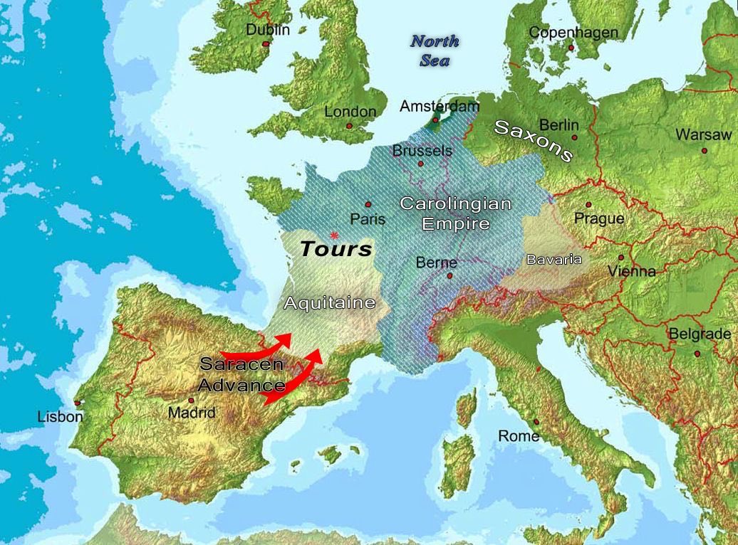 BigAlmosts's tweet photo. 732 AD.

Muslim forces push deep into France after conquering Spain. Charles Martel’s Frankish forces hold a line outside the city of Tours.

The Umayyad commander dies in combat and the invaders retreat, effectively reversing an Islamic future for Europeans…

#ALMOST! https://t.co/Dtp6vAwxYR