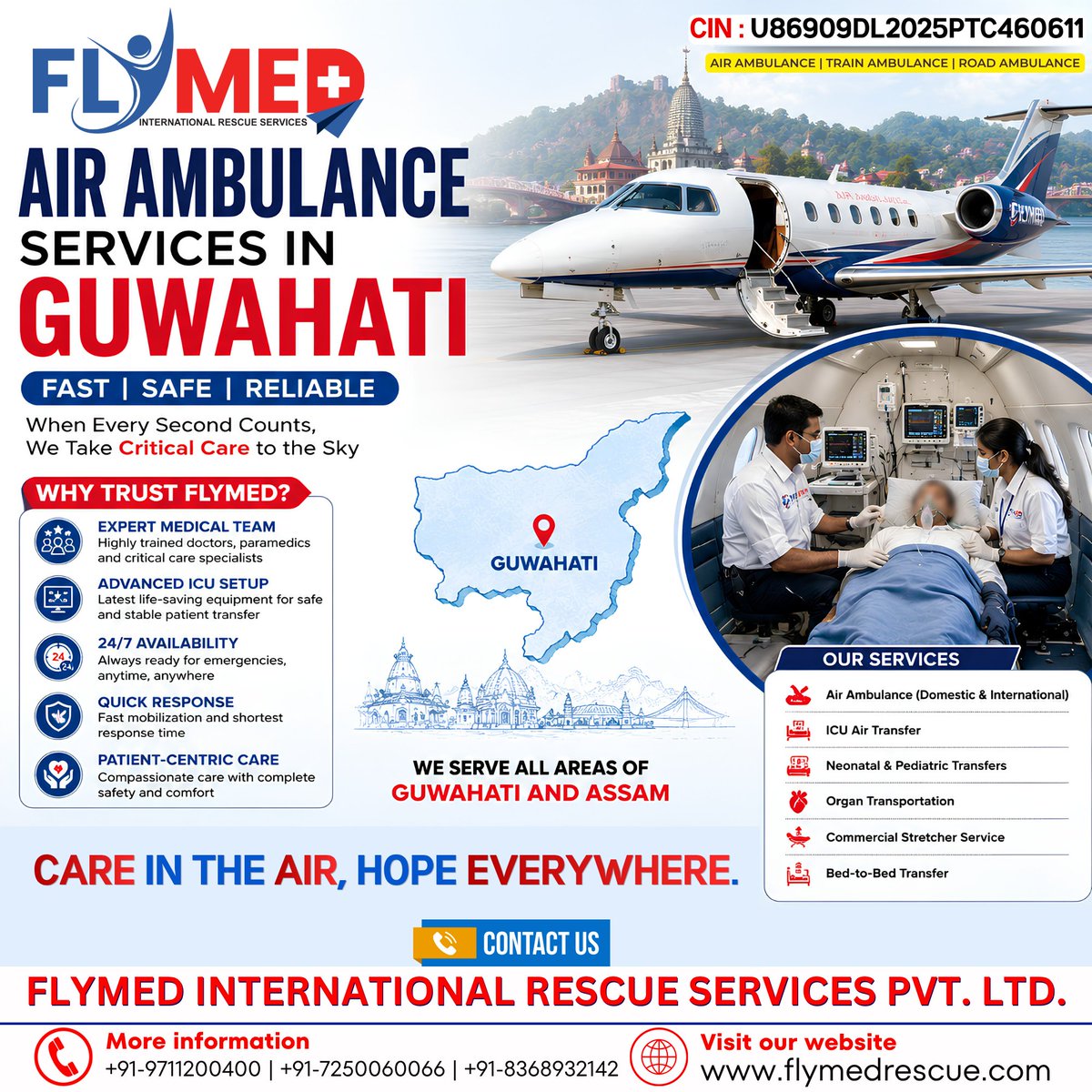 flymedindia's tweet photo. When every second matters, FlyMed is ready to provide fast, safe, and medically advanced air ambulance services from Guwahati to destinations across India and internationally.
📞 Call Anytime: +91-9711200400 | +91-7250060066 | +91-8368932142
🌐 Website: https://t.co/hIHgWLmFpl https://t.co/z2IGWAfRjC