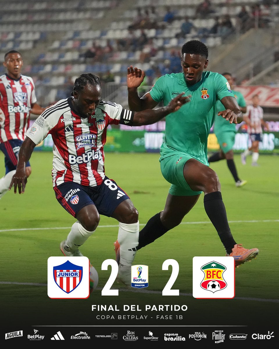 JuniorClubSA's tweet photo. 90’⌚▶️ |2-2| Final.

@JuniorClubSA 🆚 Barranquilla FC 

#CopaBetPlay https://t.co/MneOUeLd1q