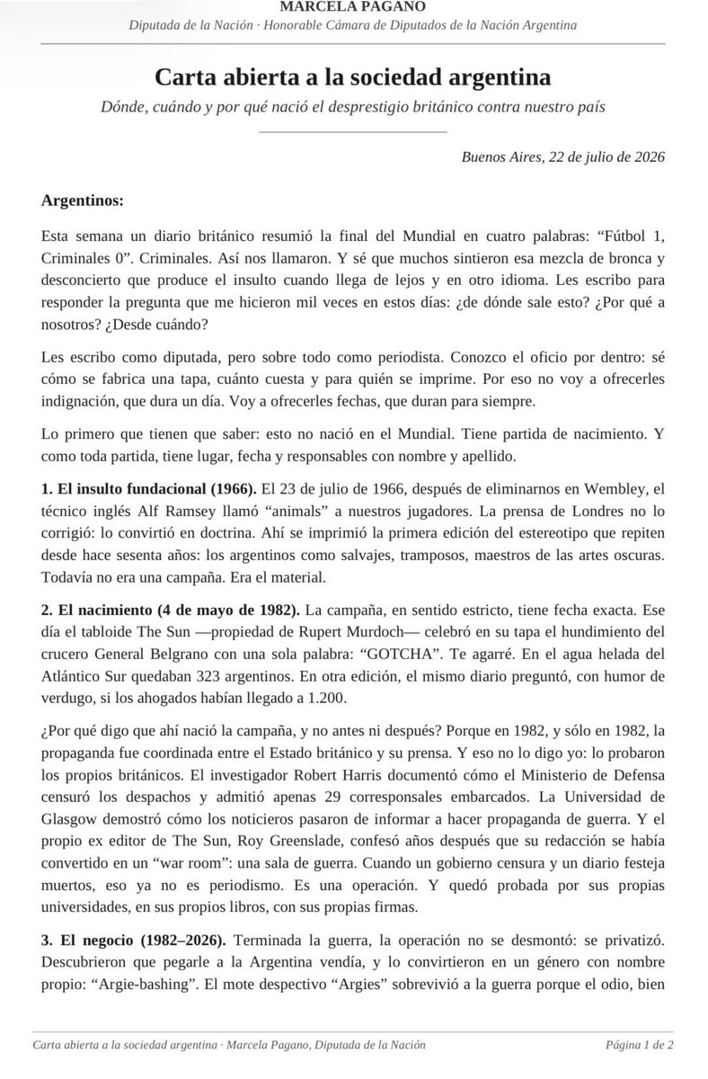 Marcelampagano's tweet photo. Todo esto, con cada fecha, cada medio y cada archivo, está en la carta que hoy le escribí a la sociedad argentina. No para que odiemos: para que leamos con los ojos abiertos. Un pueblo con memoria documentada no se deja definir por la tapa de un tabloide. (Sigo👇🏻) https://t.co/qUpISOVCKr