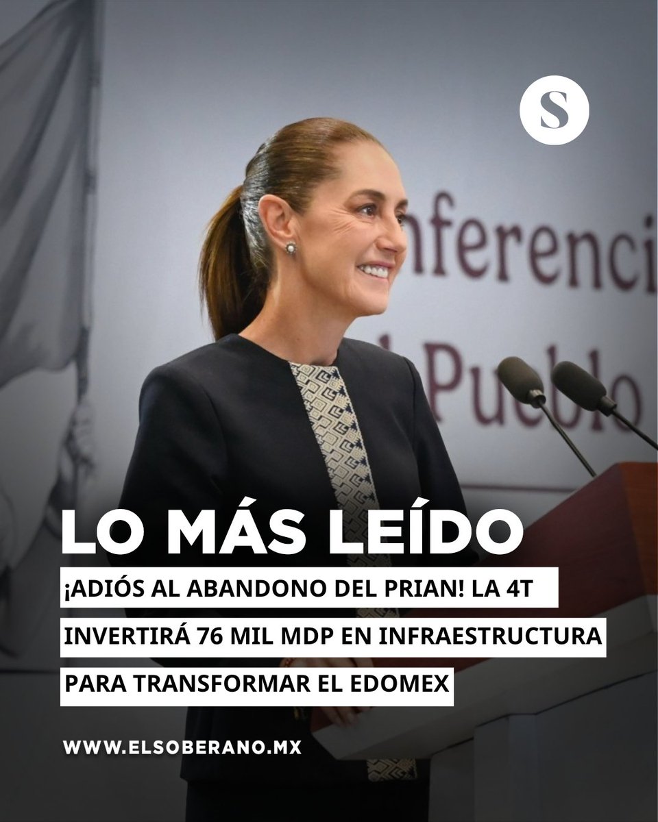 ElSoberanoMX's tweet photo. #LoMásLeído 👉 ¡Adiós al abandono del PRIAN! La 4T invertirá 76 mil mdp en infraestructura para transformar el Edomex

La 4T invertirá 76 mil 399 mdp en infraestructura carretera, educativa, social y ferroviaria para transformar el Estado de México y mejorar la vida de millones de mexiquenses.

Más en: https://t.co/59yNCudhDD