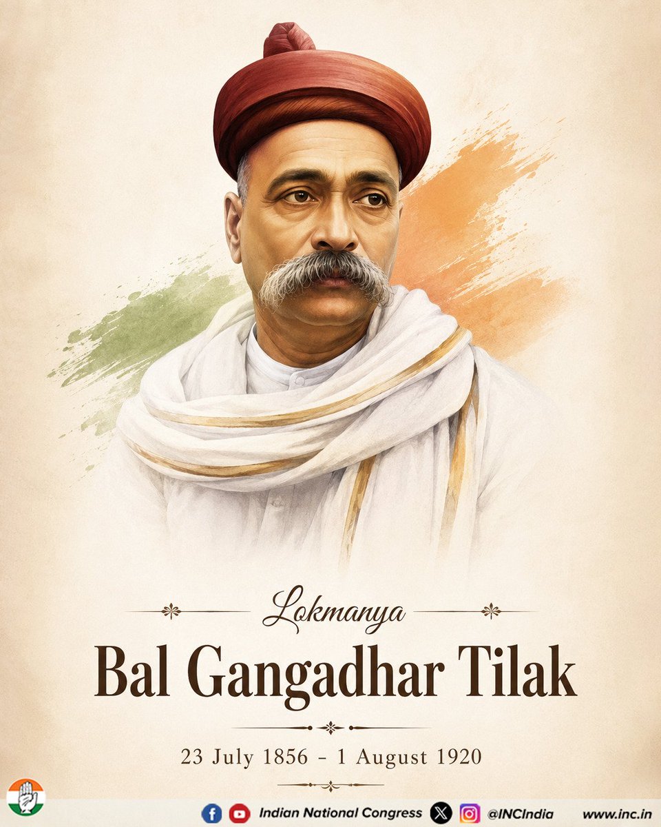 JVSinghINC's tweet photo. "स्वराज मेरा जन्मसिद्ध अधिकार है और मैं इसे लेकर रहूँगा।"
भारतीय स्वतंत्रता आंदोलन के अग्रदूत, भारत के महान स्वतंत्रता सेनानी, राष्ट्रवादी नेता, समाज सुधारक, शिक्षक और पत्रकार श्री केशव गंगाधर तिलक "लोकमान्य बाल गंगाधर तिलक" जी की जयंती पर विनम्र श्रद्धांजलि एवं सादर नमन। https://t.co/gYiTRuqHnp