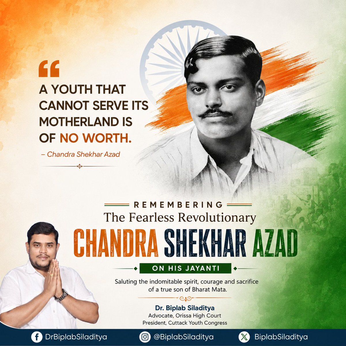 BiplabSiladitya's tweet photo. Freedom was his dream, sacrifice was his path, remembering Chandra Shekhar Azad on his Jayanti. 🌸🇮🇳
#ChandraShekharAzad #AzadJayanti #RememberingAzad #FreedomFighter #JaiHind https://t.co/z7tnmaymf7