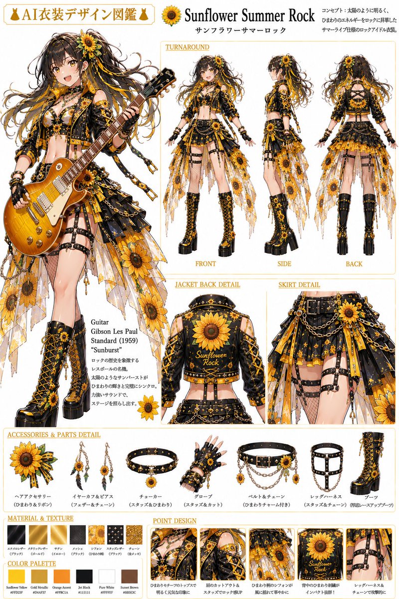 ✴︎ひまわり✴︎ 👗AI衣装デザイン図鑑👗 「ROCK STAGE COLLECTION」 Sunflower Summer
