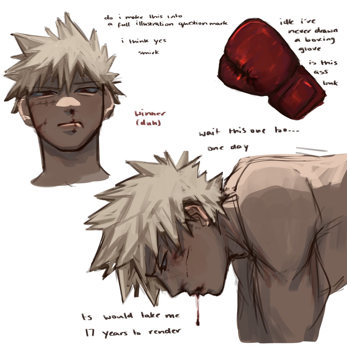 mrowkart's tweet photo. some concepts and ideas for potential future boxer katsuki art idkidklmk https://t.co/voXqfU4JsI