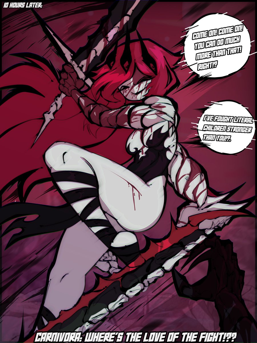 LazyDoodlelh's tweet photo. Pov: Before you could even utter a single word, she was already upon you for 10 hours. You would find yourself locked in agonizing combat with this crazed maniac of a woman. Your bones ache in your muscles burn yet this "creature" shows not a sign of slowing down. 

#OC https://t.co/Kwg7ZPlZPr