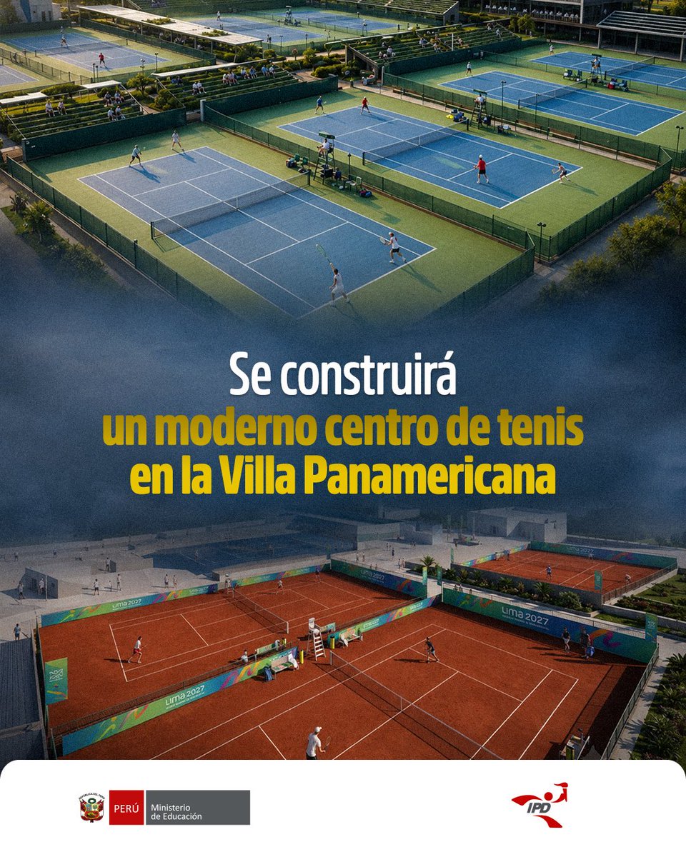 ipdperu's tweet photo. ¡𝗘𝗹 𝘁𝗲𝗻𝗶𝘀 𝘁𝗲𝗻𝗱𝗿𝗮́ 𝘂𝗻 𝗺𝗼𝗱𝗲𝗿𝗻𝗼 𝗰𝗼𝗺𝗽𝗹𝗲𝗷𝗼 𝗲𝗻 𝗹𝗮 𝗩𝗶𝗹𝗹𝗮 𝗣𝗮𝗻𝗮𝗺𝗲𝗿𝗶𝗰𝗮𝗻𝗮! 🎾🇵🇪

El presidente del IPD, Sergio Ludeña Visalot, tras el convenio realizado con la @aninperu, anunció la construcción de un moderno complejo de tenis en la Villa Panamericana, una obra de primer nivel que permitirá albergar las competencias de esta disciplina durante los Juegos Lima 2027.

El nuevo escenario contará con canchas de competencia y entrenamiento, tribunas para espectadores, áreas de prensa y conferencias, vestuarios, salas médicas y modernos espacios para garantizar el óptimo desarrollo de las competencias.

Asimismo, tras Lima 2027, este moderno complejo se convertirá en un importante impulso para el crecimiento del tenis peruano, al ofrecer un escenario de alto nivel para la preparación de las nuevas generaciones y de destacados exponentes nacionales como Ignacio Buse, Gonzalo Bueno, Juan Pablo Varillas, entre otros.