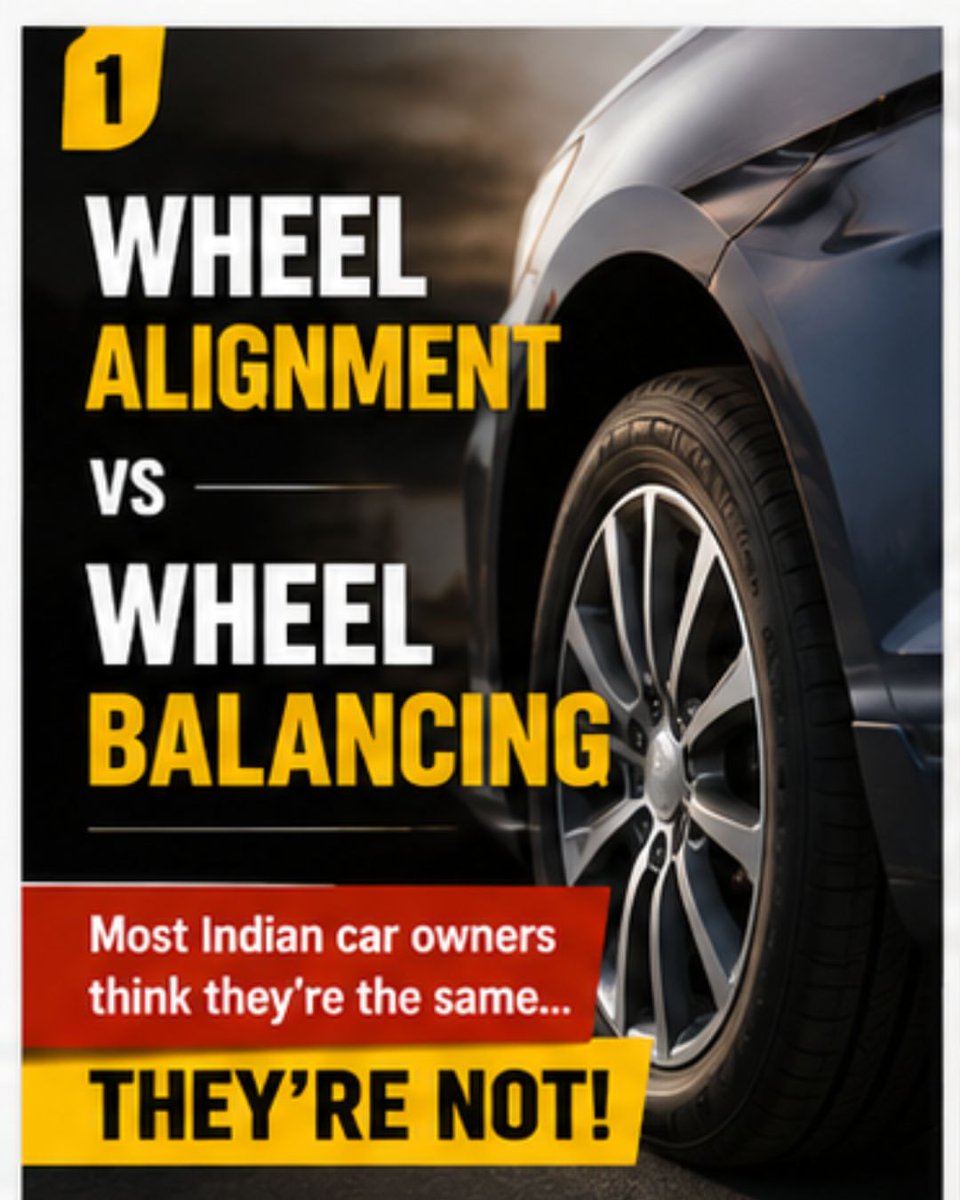 Autosaga_indiaa's tweet photo. ❌ Uneven tyre wear
❌ Poor mileage
❌ Steering vibrations
👇 Wheel Alignment = Corrects the wheel angles for better handling and tyre life.
⚖️ Wheel Balancing = Balances the tyre's weight to eliminate vibrations and ensure a smooth ride #WheelAlignment #WheelBalancing https://t.co/RWDCzez40i