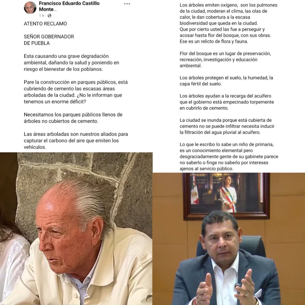 contramascaras's tweet photo. 🗣️Francisco Castillo Montemayor, exsecretario de Medio Ambiente, le reclama a @armentapuebla_ que su gobierno está cubriendo de cemento las áreas verdes de Puebla y dañando la salud 🔵Hace énfasis en Flor del Bosque 🔵"Lo que le escribo lo sabe un niño de primaria", le dice https://t.co/SLuPnO2toY