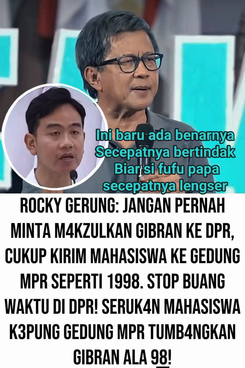 PngAdilnR4kyt's tweet photo. STOP BUANG WAKTU DI DPR UNTUK MAKZULKAN GIBRAN...

CUKUP SERUKAN BADAN EKSEKUTIF MAHASISWA SI  UNTUK KEPUNG MPR UNTUK TUMBANGKAN GIBRAN SEPERTI 1998...‼️

#MBGDanKMPKorupsiEdan
#MBGDanKMPKorupsiEdan
🆘🆗 https://t.co/WEEen7r0bO