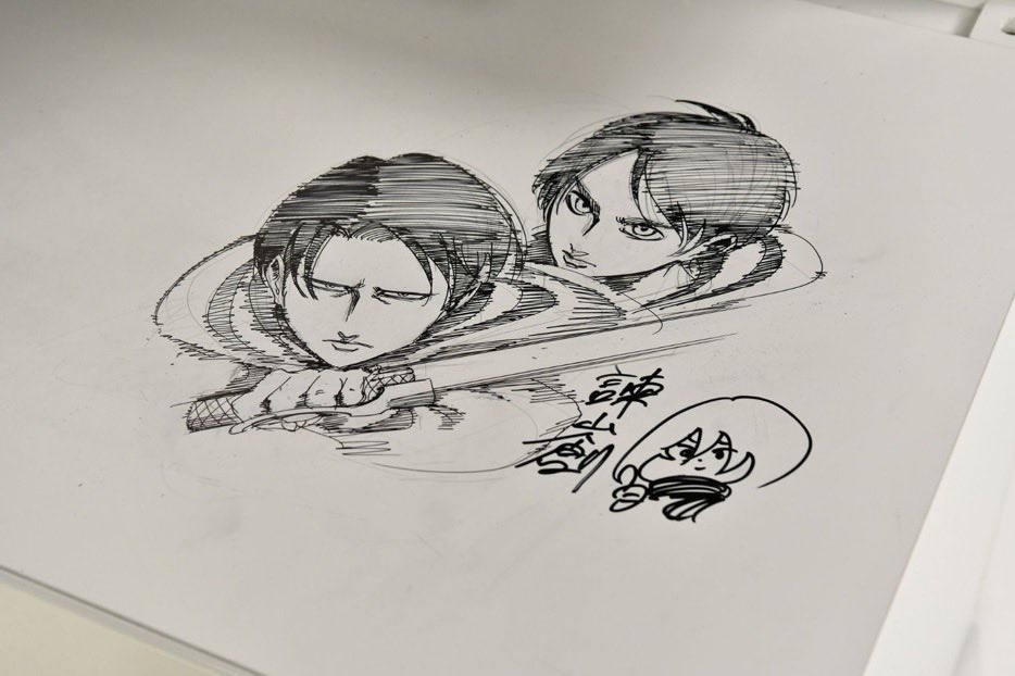EE620E's tweet photo. Remembering Isym illustrated desks with the Colossal Titan and Eren w/3 of his most important people for the D0ctors w/o Borders auction: Eren &amp; Mikasa, Eren &amp; Armin, and YES, Eren &amp; Levi. Results were 1. Colossal 2. Eren&amp;Levi, 3. Eren&amp;MK and 4. Eren&amp;Armin. Eren for everyone! https://t.co/cpdA3E3PXx