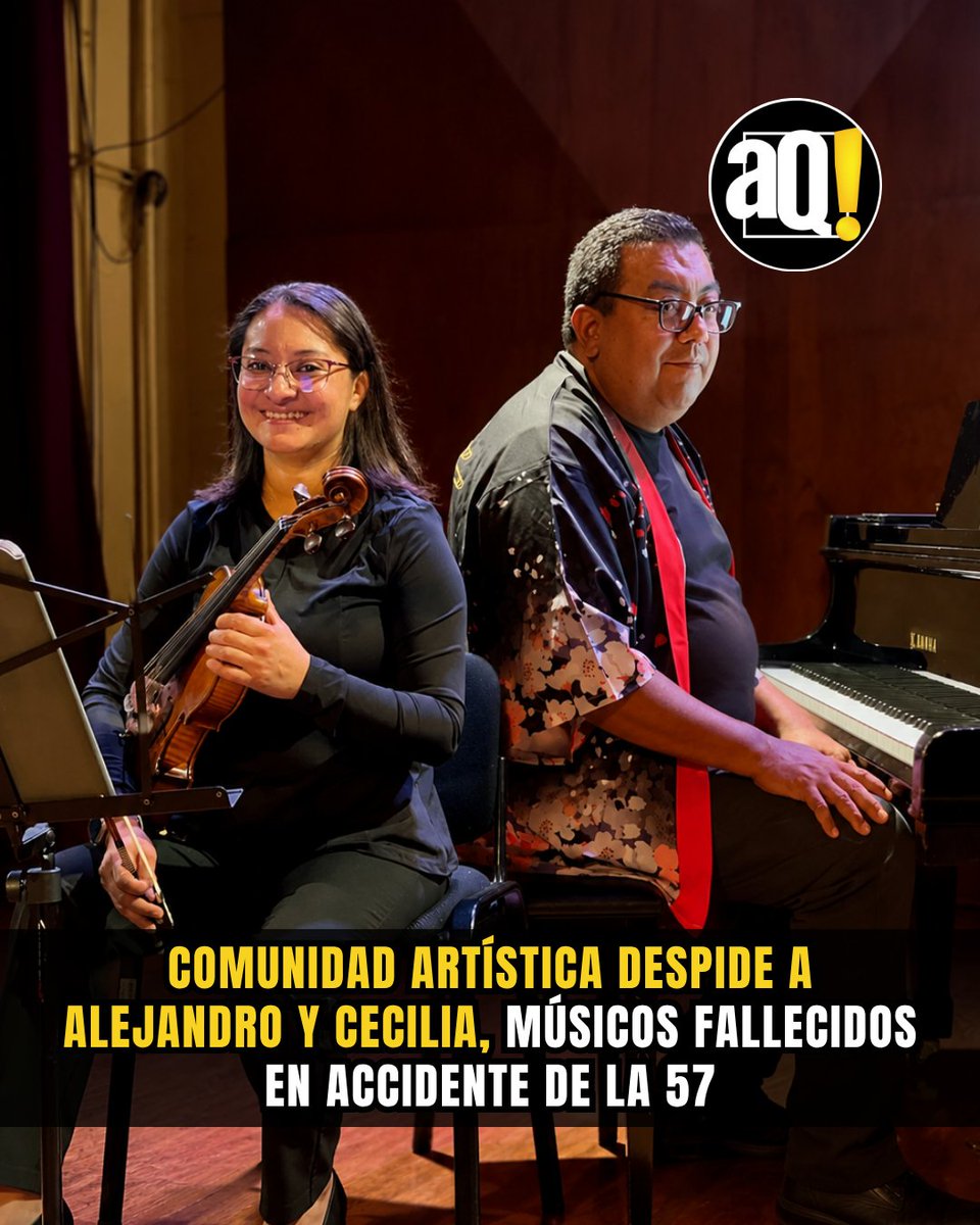 AlertaQro's tweet photo. 🎼 Comunidad artística despide a Alejandro y Cecilia, músicos fallecidos en accidente de la 57 🕊️

🎻 Los músicos queretanos fallecieron en el accidente ocurrido este martes por la noche en el puente vehicular de la 57, a la altura de Av. Cimatario. 💔

Más detalles 📍 https://t.co/RnhalPhw3d

#Querétaro #ComunidadArtística #Accidente #Noticias #Cultura 🎼