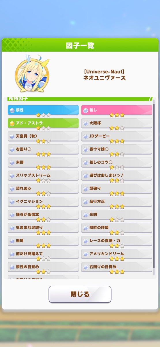 5040_uma's tweet photo. 8月差し用の祖掘りしてたら天然赤3で白強めの因子出たので代表置いておきました

差6ダ2です https://t.co/fh4e7ypI9s