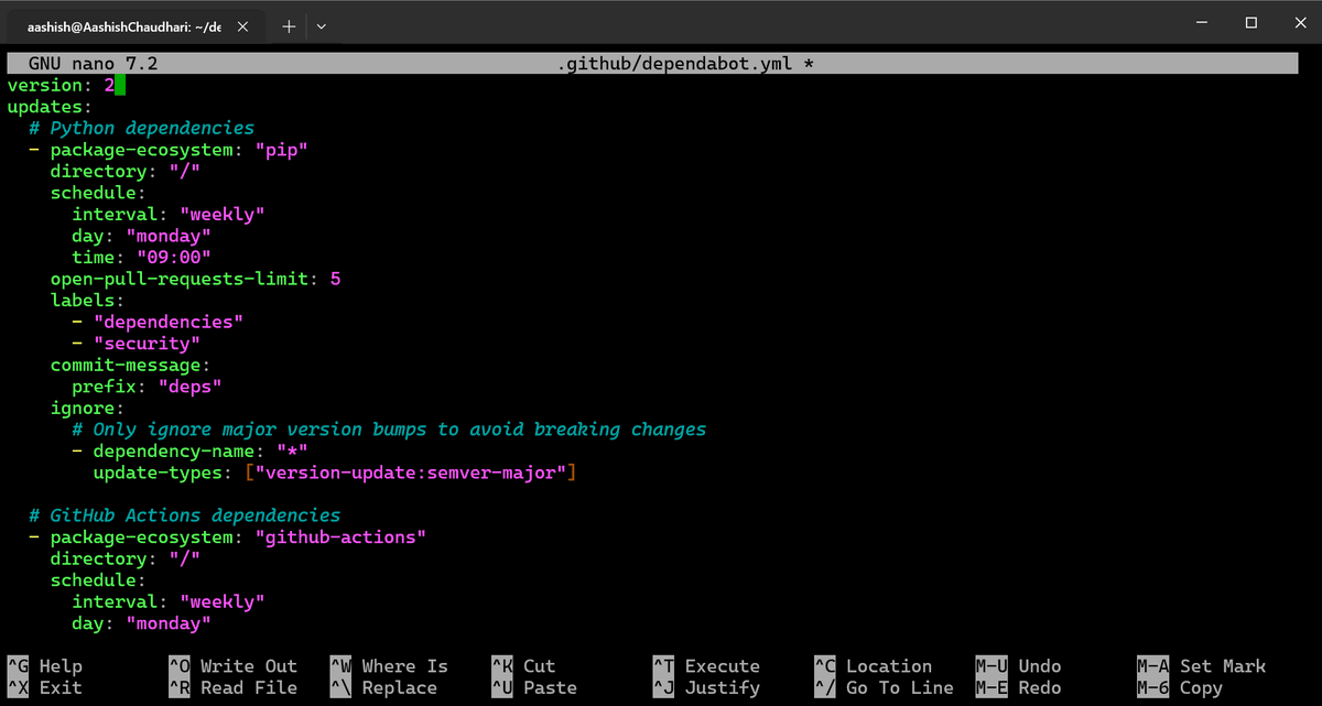 aashishhq's tweet photo. #LSPPDay53 β Three things today: Dependabot for automated dependency updates, security headers moved to proper WSGI middleware (now covers error pages too), and two new headers added. 35+ tests passing
@lftechnology #60DaysOfLearning2026 #LearningWithLeapfrog https://t.co/cEmzjHkgbt