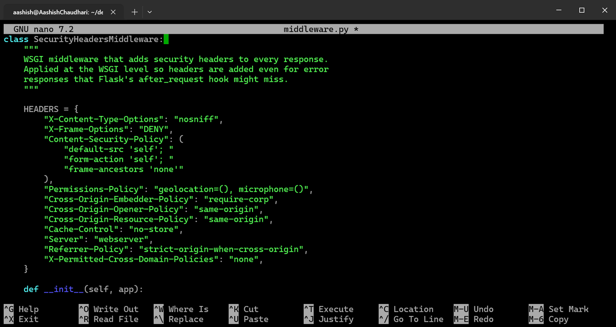 aashishhq's tweet photo. #LSPPDay53 β Three things today: Dependabot for automated dependency updates, security headers moved to proper WSGI middleware (now covers error pages too), and two new headers added. 35+ tests passing
@lftechnology #60DaysOfLearning2026 #LearningWithLeapfrog https://t.co/cEmzjHkgbt