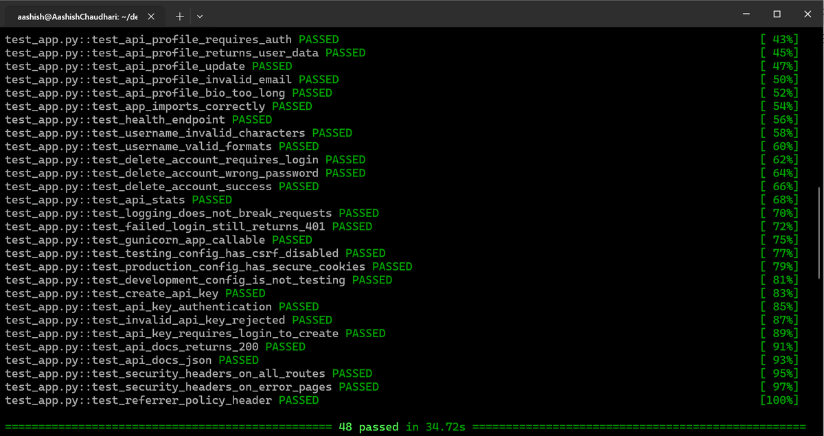 aashishhq's tweet photo. #LSPPDay53 β Three things today: Dependabot for automated dependency updates, security headers moved to proper WSGI middleware (now covers error pages too), and two new headers added. 35+ tests passing
@lftechnology #60DaysOfLearning2026 #LearningWithLeapfrog https://t.co/cEmzjHkgbt