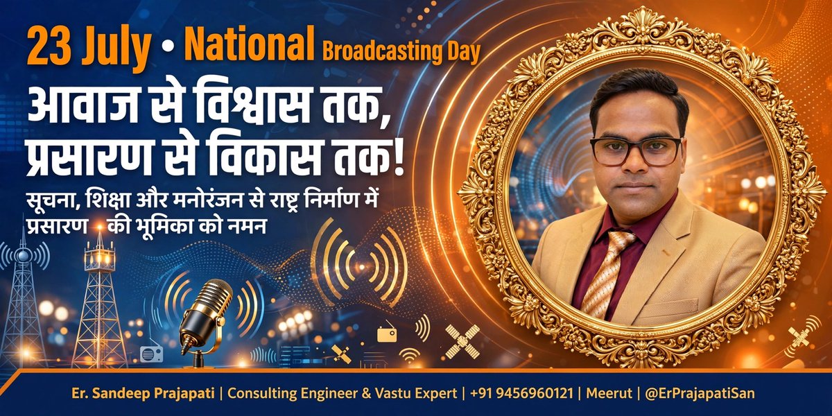 ErPrajapatiSan's tweet photo. 📻 National Broadcasting Day — आवाज से विश्वास तक! #SKPGroup @ErPrajapatiSan

प्रसारण दिवस पर सभी देशवासियों को शुभकामनाएं। सूचना से सशक्तिकरण तक प्रसारण की भूमिका अतुल्य है।

#NationalBroadcastingDay #Akashvani #AllIndiaRadio #SKPGroup #ErSandeepPrajapati #CivilEngineer #Vastu https://t.co/Po9SKZTMeY