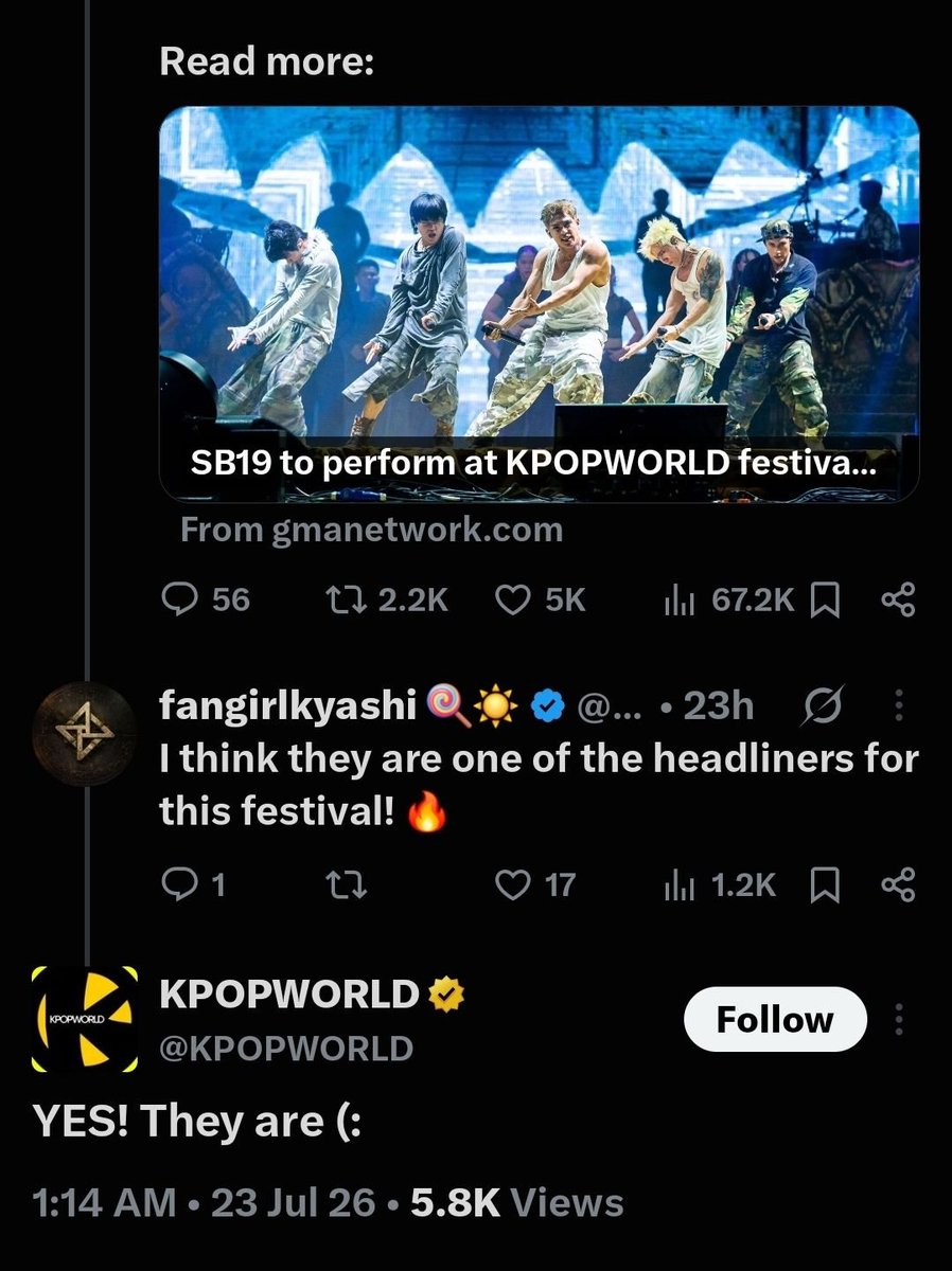 tombits_go's tweet photo. Sub headliner sa Summer sonic tapos headliner sa KPOPWORLD fest?????????

LORD,kninong panaginip to???

SB19 global domination 🥰

SB19 HEADLINES KPOPWORLD
@SB19Official
#SB19 #SB19isLawless https://t.co/x9NnNigqso