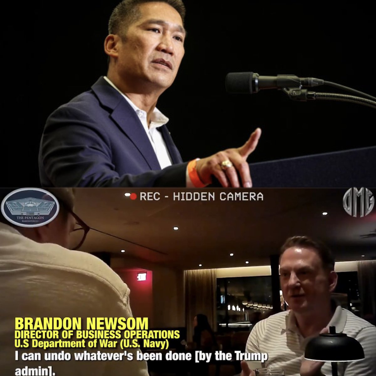 liz_churchill10's tweet photo. James O’Keefe undercover with Deep State Operative: “I can undo whatever’s been done by the Trump Administration”

Communist Survivor, Acting Secretary of the Navy, Hung Cao, “Effective immediately, this individual has been placed on administrative leave” https://t.co/rgbmWjUgGe