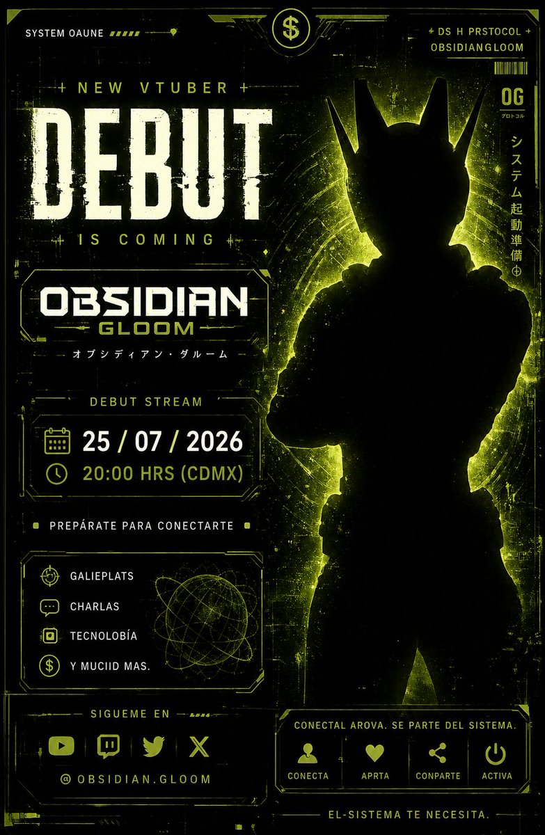 ObsidianGloom24's tweet photo. > STATUS: 98% 
> VISUAL DATA: ENCRYPTED 
> IDENTITY: CLASSIFIED 
> DEBUT PROTOCOL: PENDING...  

El sistema despertará pronto.   

// OBSIDIAN GLOOM //
#VTuber #PNGTuber #Cyberpunk #Debut #ObsidianGloom #Gaming #Twitch #YouTube #SciFi #Glitch #NeonGreen #ESVTuber https://t.co/lMNofB7dmt